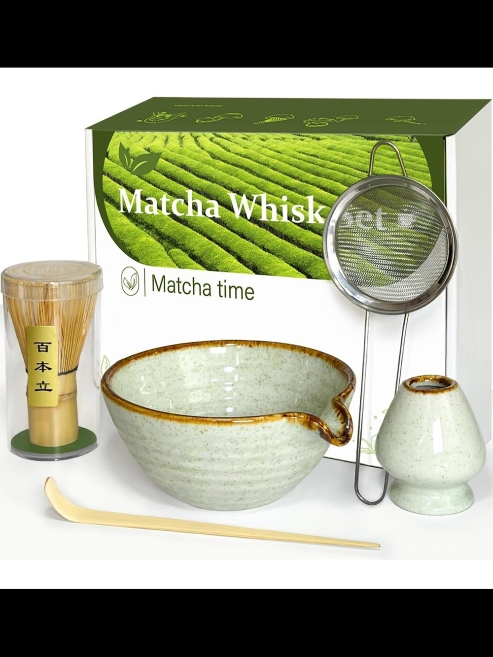 Matcha Time Ceramic Matcha Bowl & Accessories Set - Green